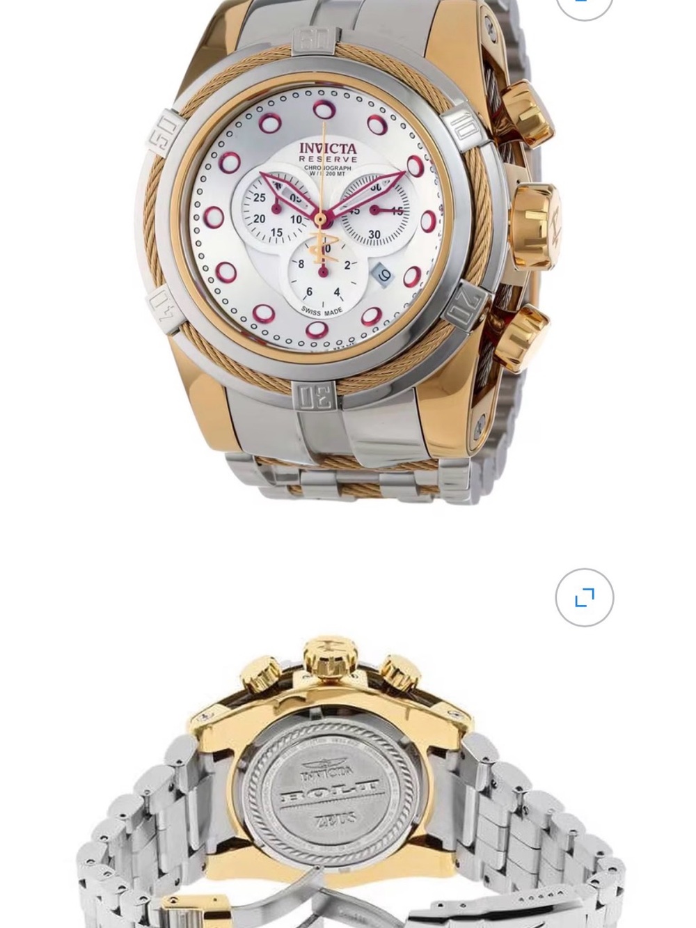 Two-Tone Gold & Silver Chronograph Watch - White Dial